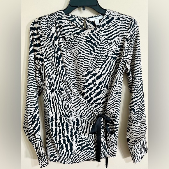 TOPSHOP Women’s Zebra Animal Print Draped Ribbon Side Tie Wrap Blouse Size‎ 2 - Picture 3 of 14